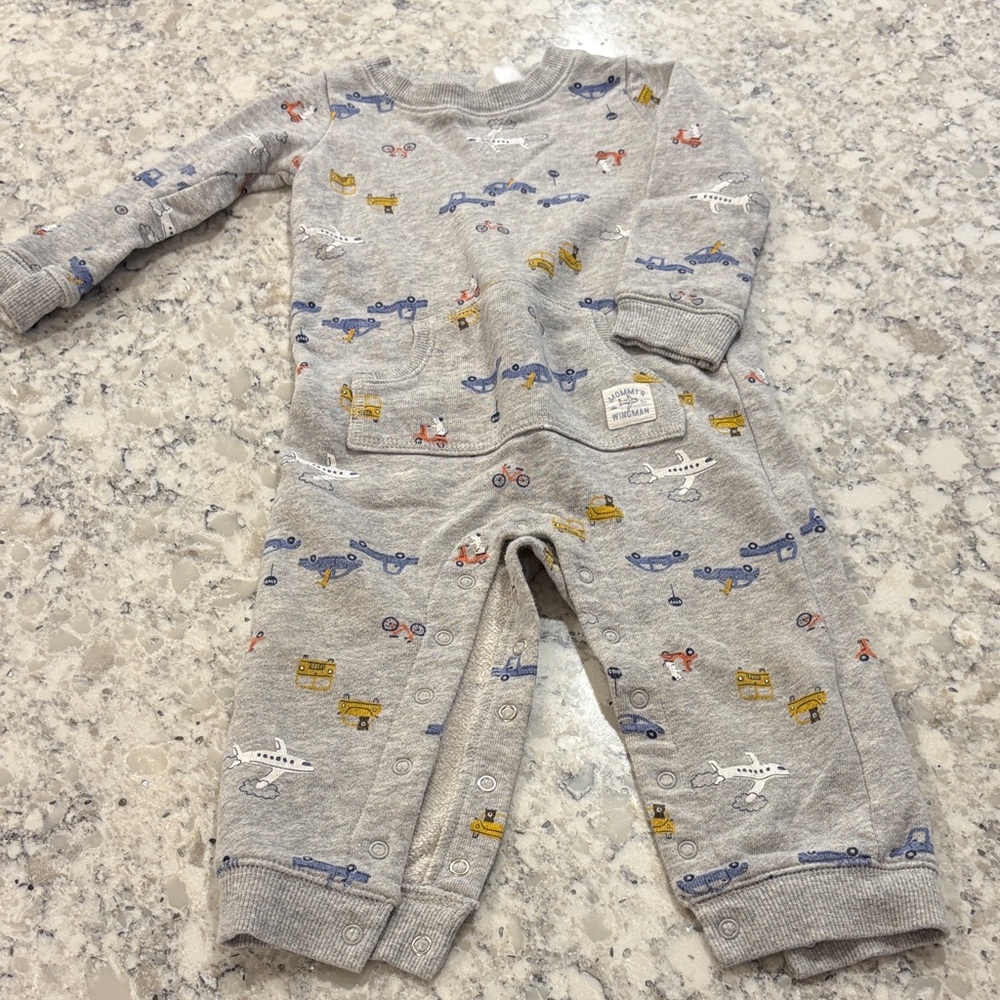 Carter's Gray One Piece with Colorful Vehicle Print